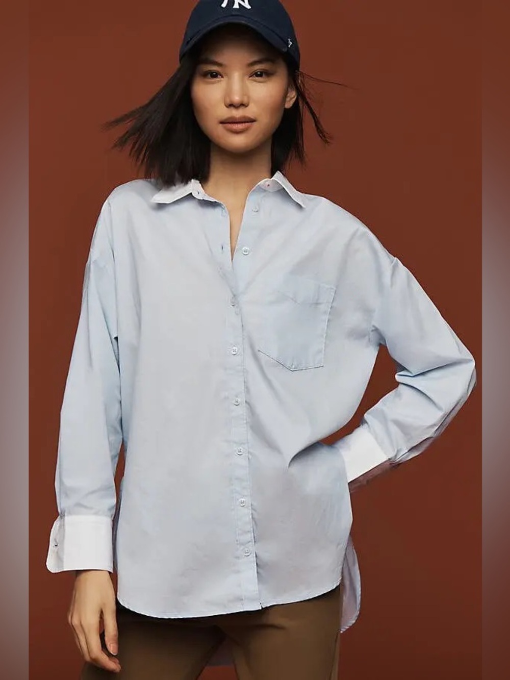 Anthropologie Maeve Bennet Buttondown Shirt Oversized Light Blue